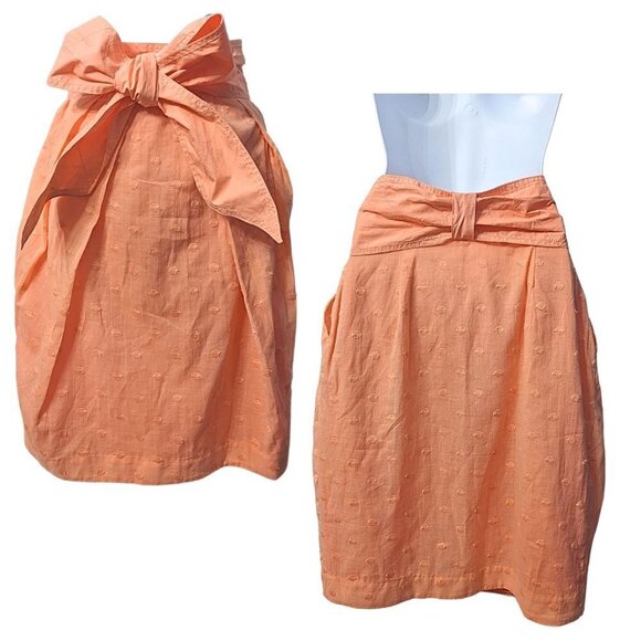 Rare BY MALENE BIRGER Peach Pink High Rise Puff Skirt Pleated w/Bow Belt Sz 36 - Picture 1 of 6